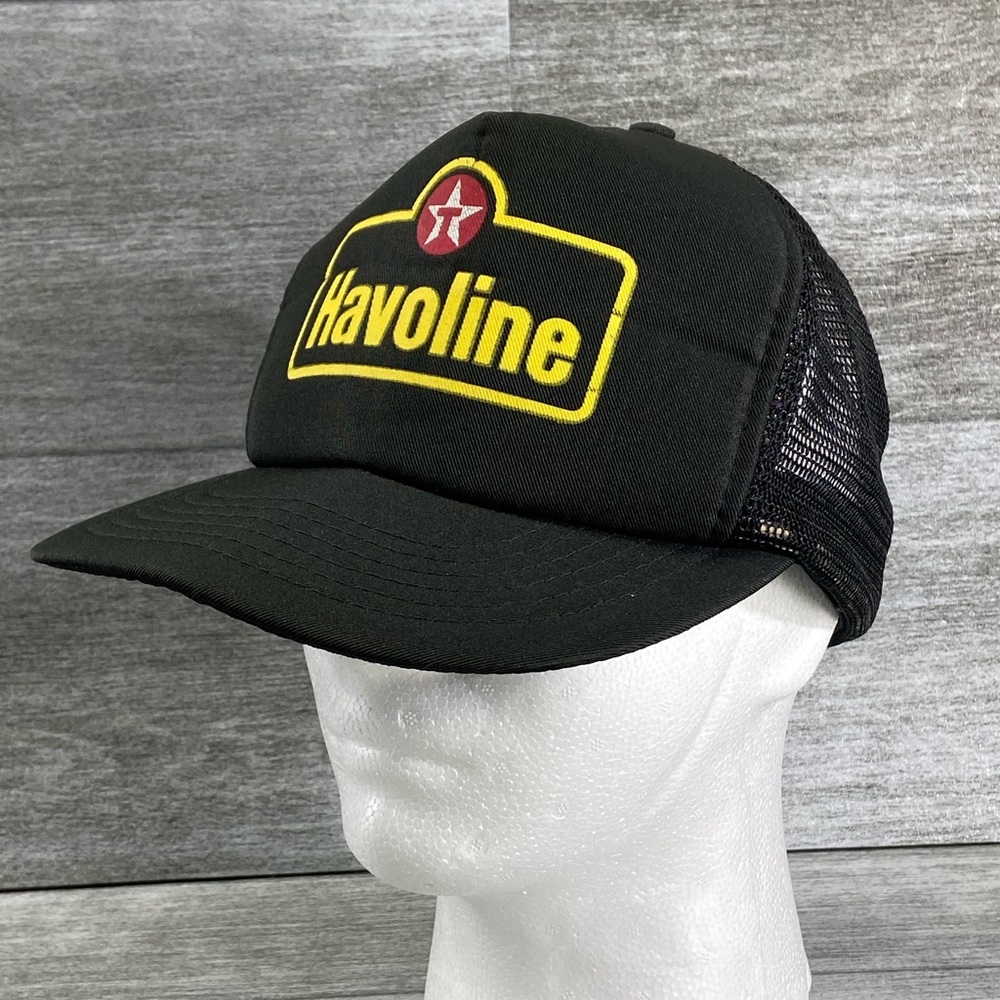 VTG Havoline Texaco Adjustable Mesh Snapback Trucker Hat Black Preowned